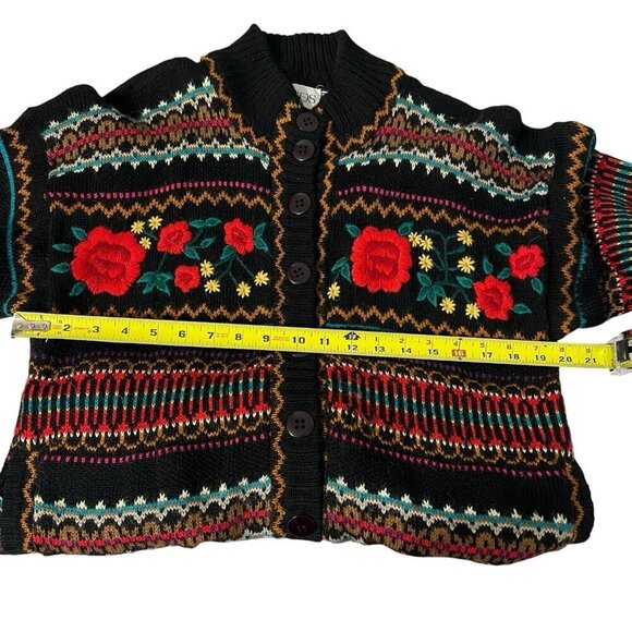 Manos Alpaca Men Cardigan Sweater Size S Floral Embroidered Button Down Front - Picture 10 of 11